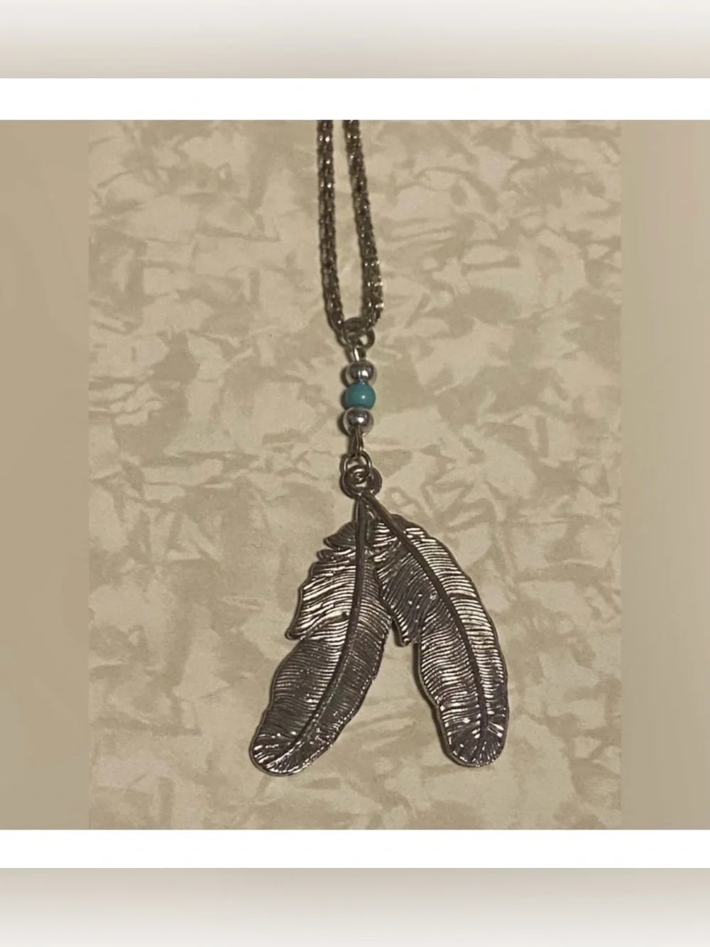 Silver Tone Feather Necklace #6315